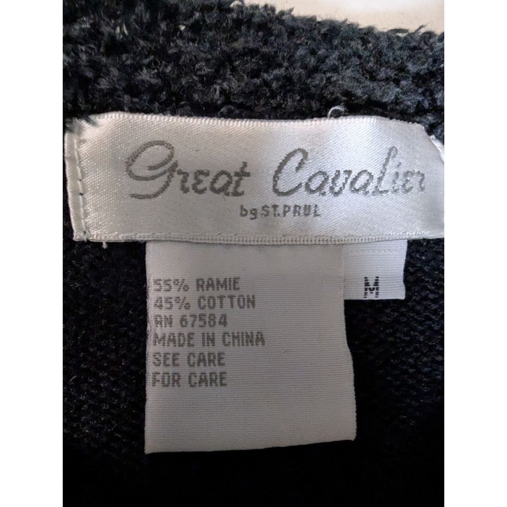 Vintage Great Cavalier Bird Novelty Cardigan Sweater Black M Furry Embroidered - Picture 3 of 16